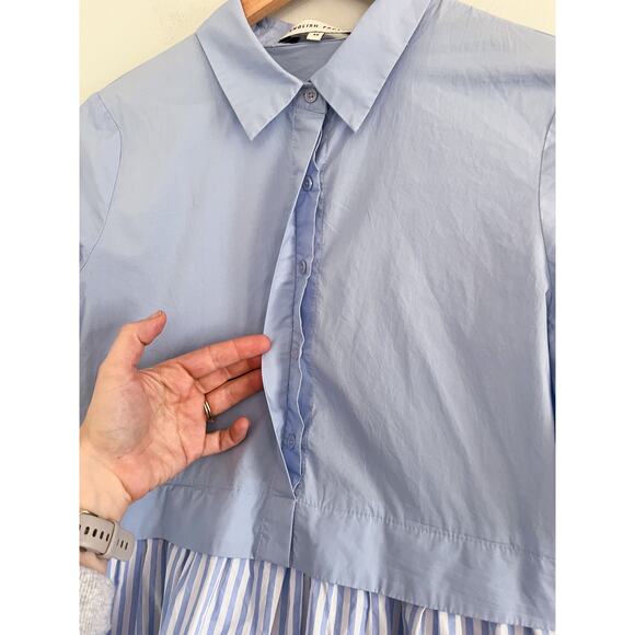 English Factory | Stripe Contrast Mini Shirtdress in Powder Blue | Sz XS - Picture 5 of 11